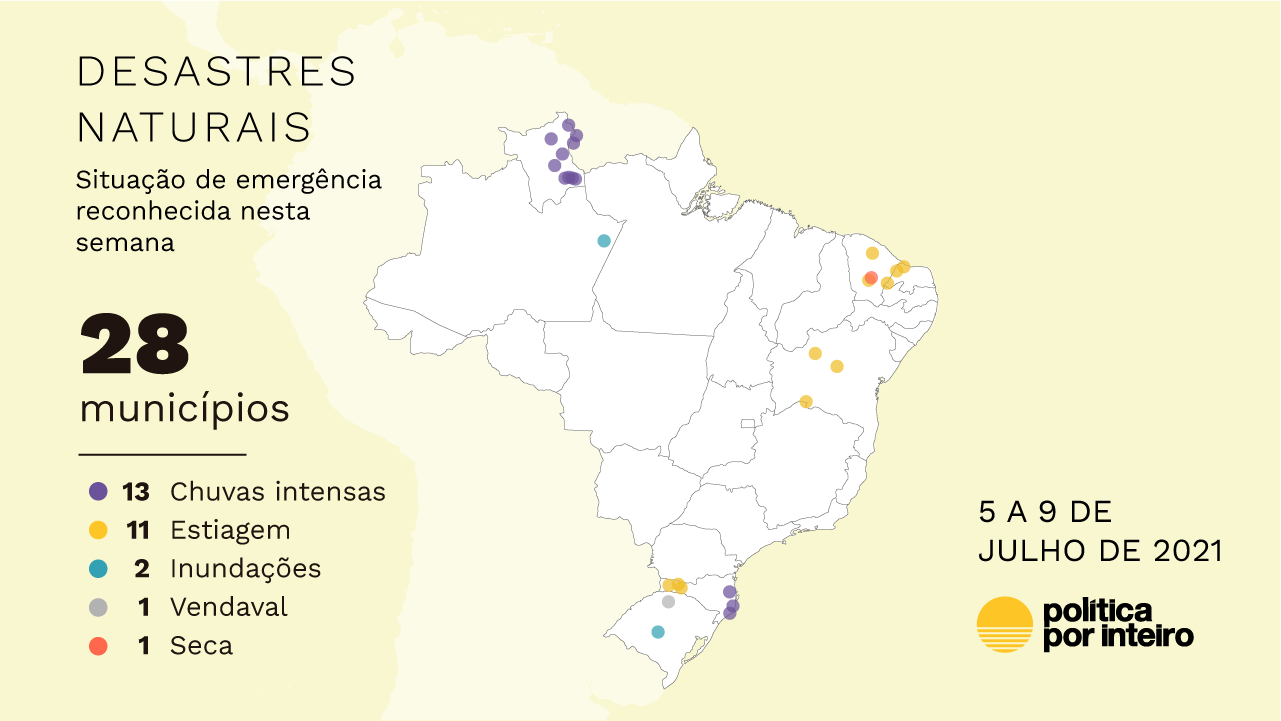Mapa de decretação de situação de emergência de 5 a 9 de julho